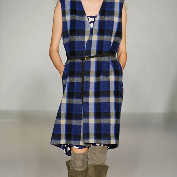 Plaid Wool Long Duster Vest - Picture 10 of 11